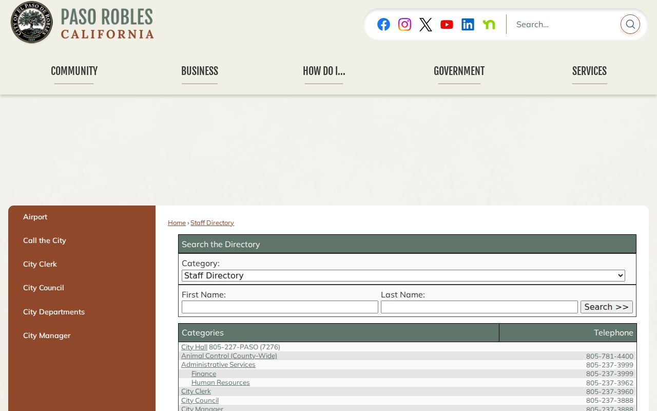 Paso Robles people search using the city staff directory