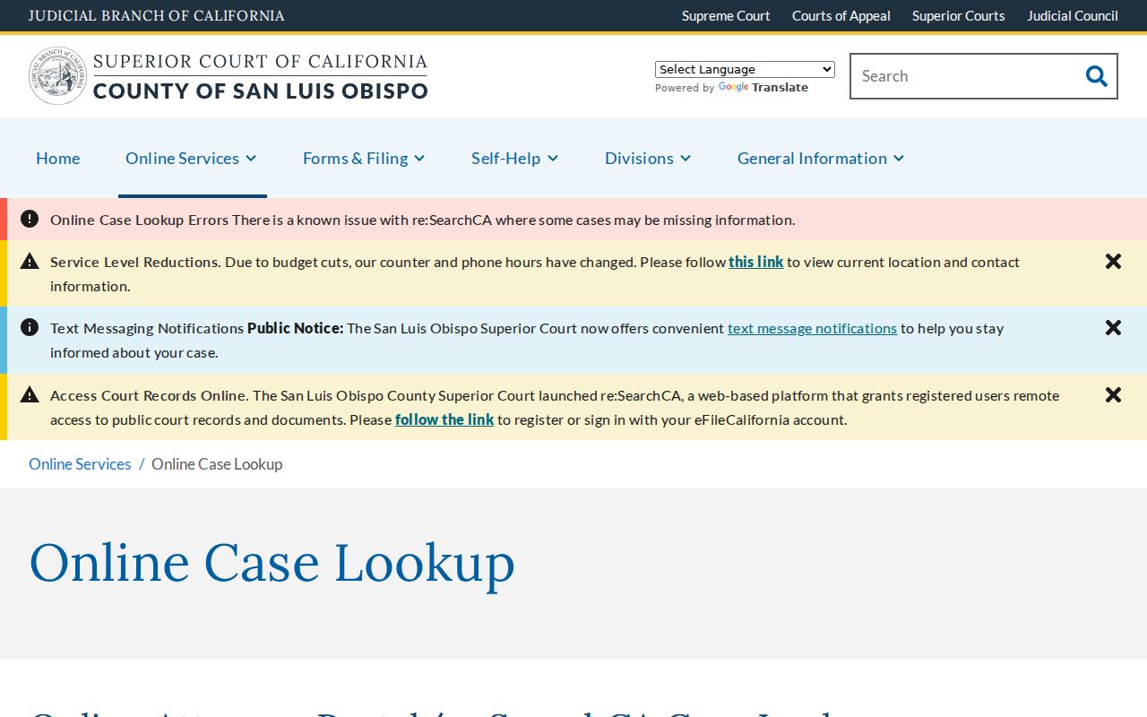 Paso Robles people search through San Luis Obispo Superior Court records