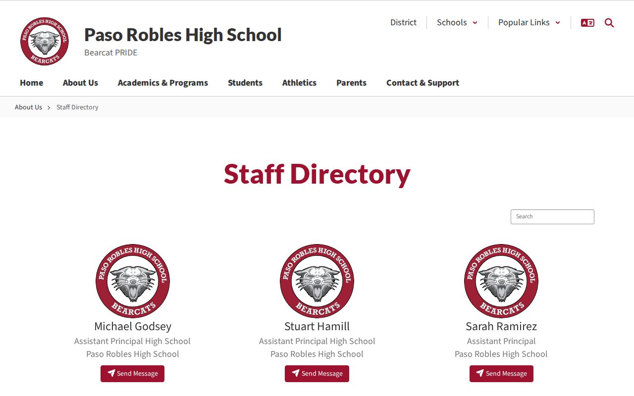 Paso Robles people directories school staff search at Paso Robles High