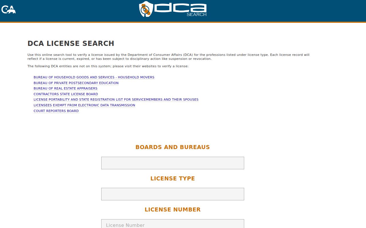 Paso Robles records lookup through California DCA License Search