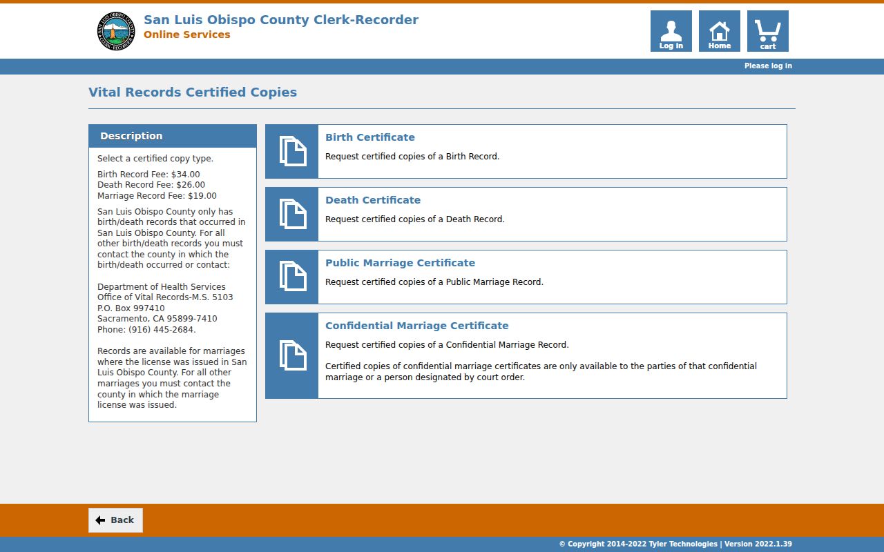 Paso Robles records certified copy options for county vital records