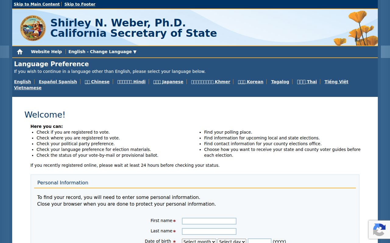 Paso Robles voter registration lookup on California My Voter Status